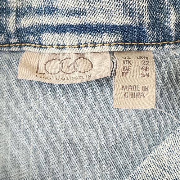LOGO Lori Goldstein Jasper Vest NWT Womens 18 Blue Denim Jacket Frayed Detail - Picture 4 of 9